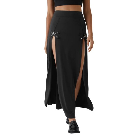 HALARA High Waist 2 In 1 Split Black Maxi Skort Skirt Buckle Various Sizes NWT - Picture 3 of 15